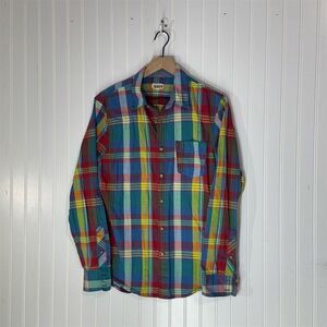 1901 Plaid Madras Button-Down Shirt M Colorful Check Western Style 100% Cotton